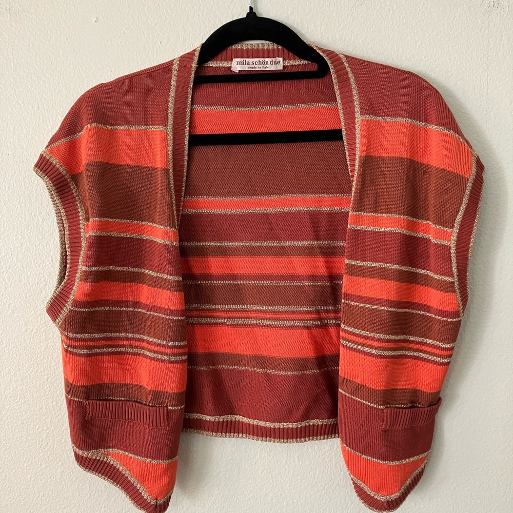 Mila Schon 70’s vibe striped shrug sweater cardigan vest